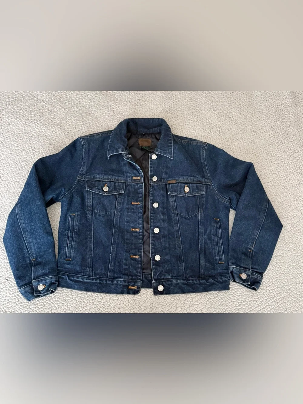 VTG Lauren Jeans Co Trucker Jacket Womens Petite M Blue Denim Quilted Lining 90s